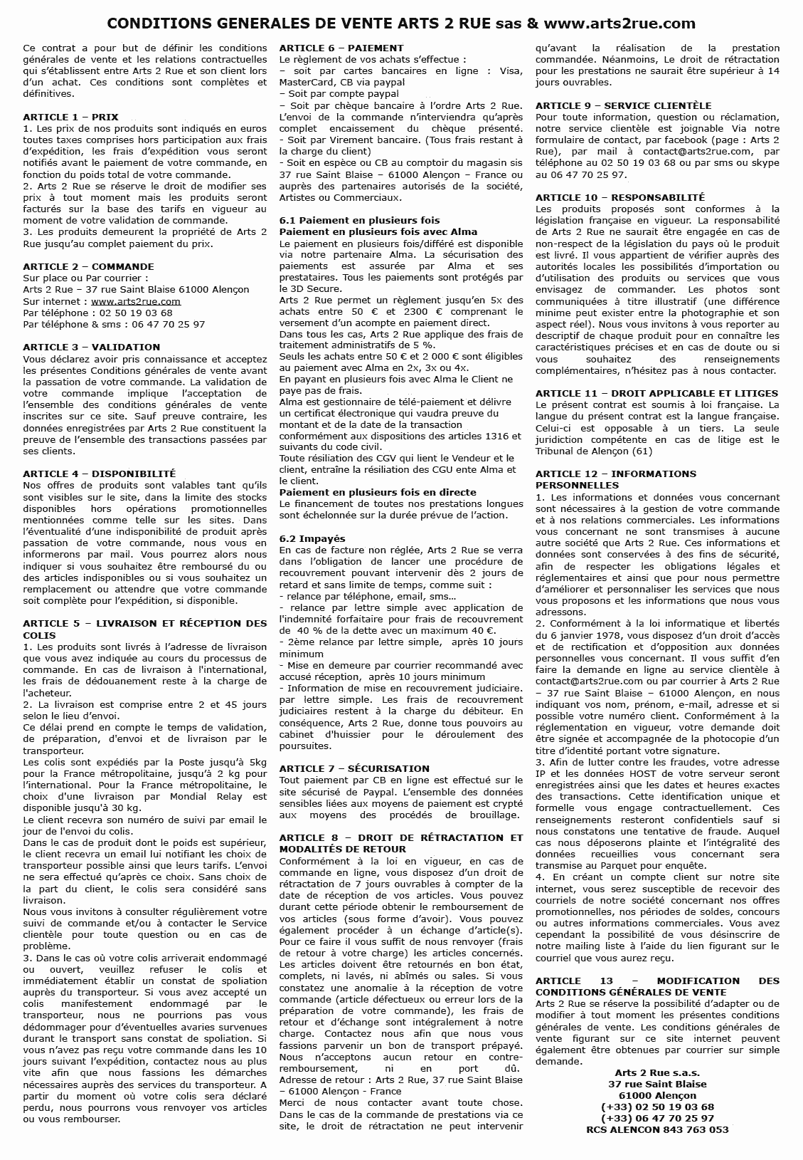 conditions générales de vente cgv